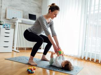 train at home, training with babies, mum